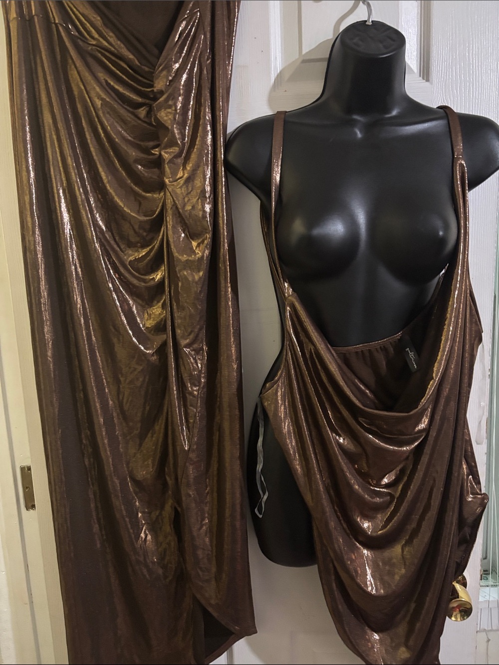 Metallic Brown Draped Slip Dress - Women Intimates & Sleepwear
